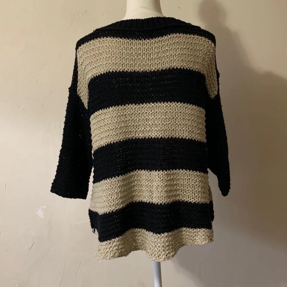 Free People striped cozy v-neck quarter‎ length sweater